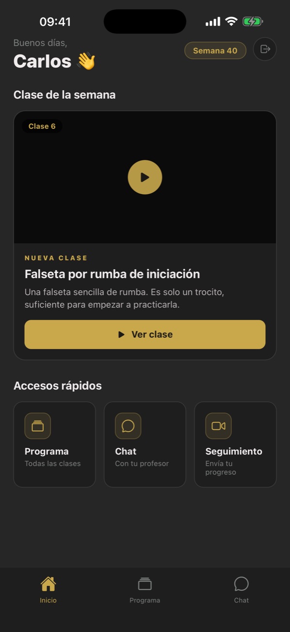 Pantalla de inicio de la app GuitarFabrik Academy
